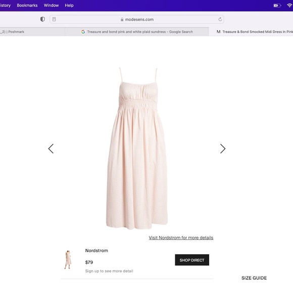 Treasure and Bond: Smocked Midi Dress In Pink Smoke Sarah Check (NWOT) - Picture 14 of 15